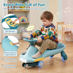 Wiggle Car for Kids w/ LED Flashing Wheels, Music, Horn, Twist Turn Ride On Toy for Indoor Outdoor Play