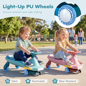 Wiggle Car for Kids w/ LED Flashing Wheels, Music, Horn, Twist Turn Ride On Toy for Indoor Outdoor Play