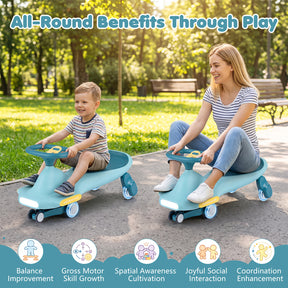 Wiggle Car for Kids w/ LED Flashing Wheels, Music, Horn, Twist Turn Ride On Toy for Indoor Outdoor Play