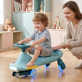 Wiggle Car for Kids w/ LED Flashing Wheels, Music, Horn, Twist Turn Ride On Toy for Indoor Outdoor Play
