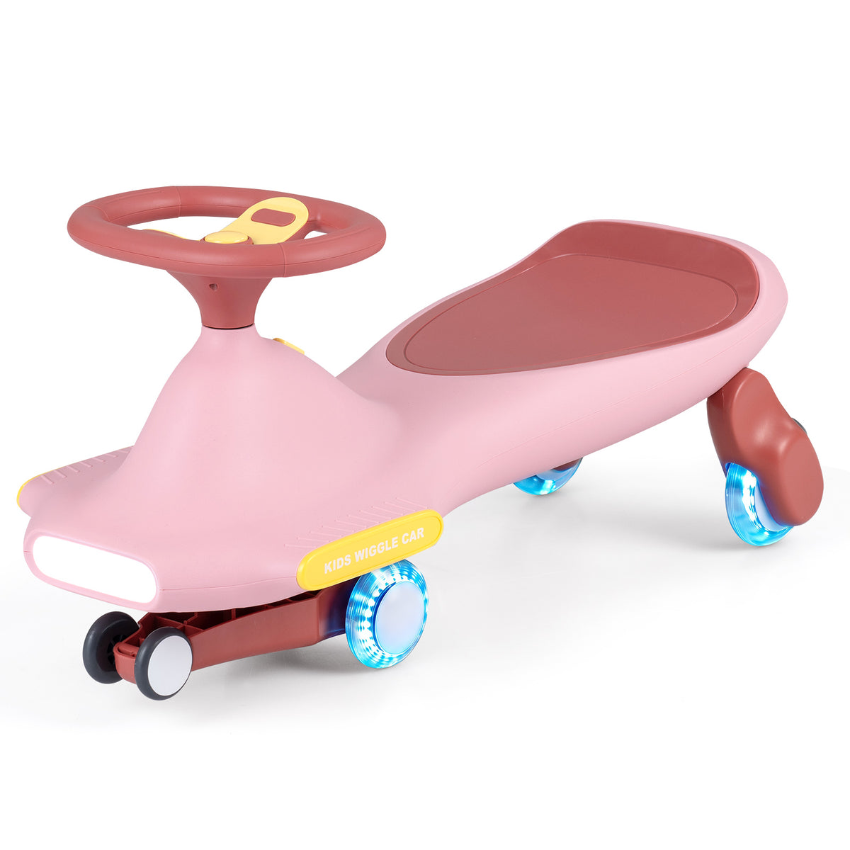 Wiggle Car for Kids w/ LED Flashing Wheels, Music, Horn, Twist Turn Ride On Toy for Indoor Outdoor Play