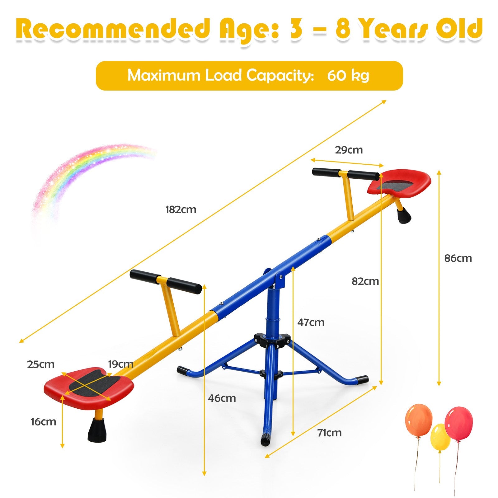 Kids Seesaw, Swivel Teeter Totter Playground Equipment for Children w/360 Degree Rotation, Stopper Leg