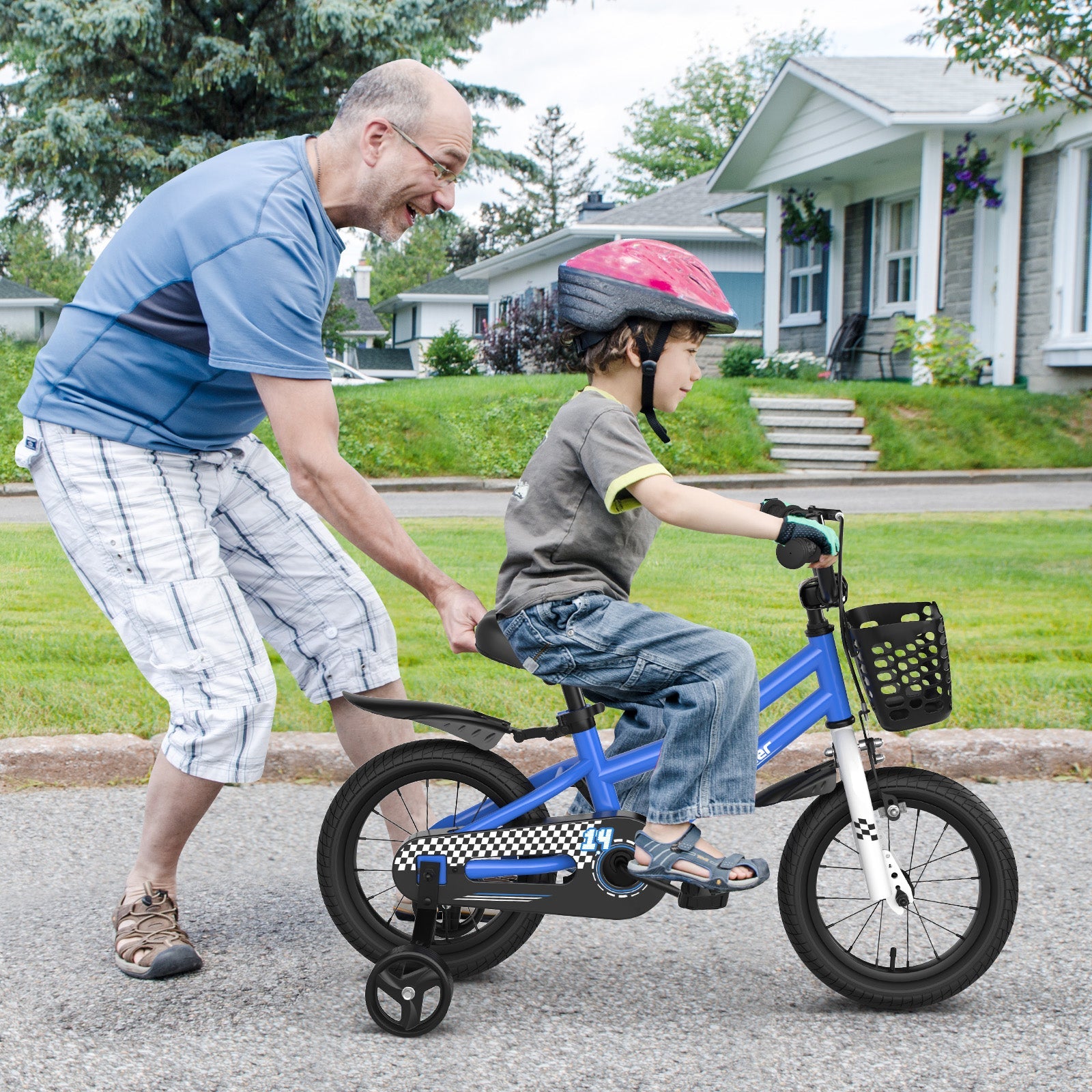 Kids Bike, 14 16 18 Inch Boys Girls Bike for 3-8 Years w/Training Wheels, Adjustable Handlebar & Seat, Removable Basket