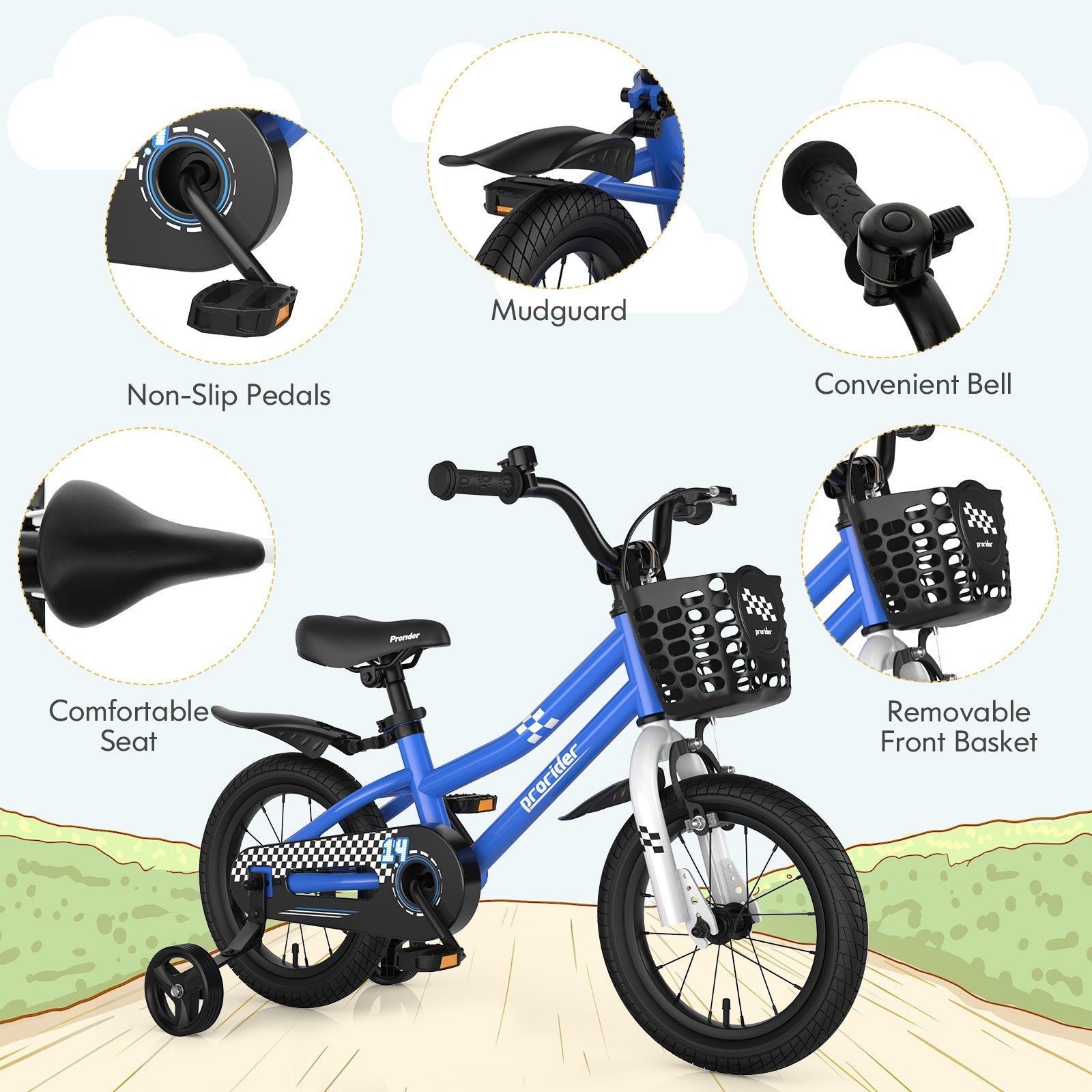 Kids Bike, 14 16 18 Inch Boys Girls Bike for 3-8 Years w/Training Wheels, Adjustable Handlebar & Seat, Removable Basket