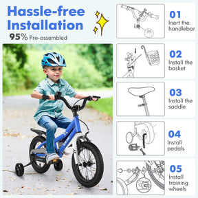Kids Bike, 14 16 18 Inch Boys Girls Bike for 3-8 Years w/Training Wheels, Adjustable Handlebar & Seat, Removable Basket