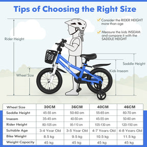 Kids Bike, 14 16 18 Inch Boys Girls Bike for 3-8 Years w/Training Wheels, Adjustable Handlebar & Seat, Removable Basket