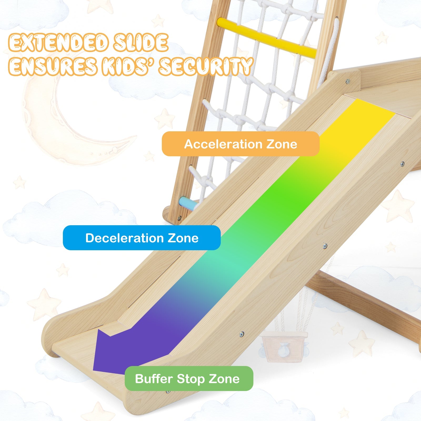 6-in-1 Indoor Jungle Gym, Kids Wooden Playground