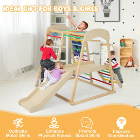 6-in-1 Indoor Jungle Gym, Kids Wooden Playground
