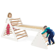 HONEY JOY 3 in 1 Triangle Climber with Ramp, Wooden Climbing Toys for Toddlers