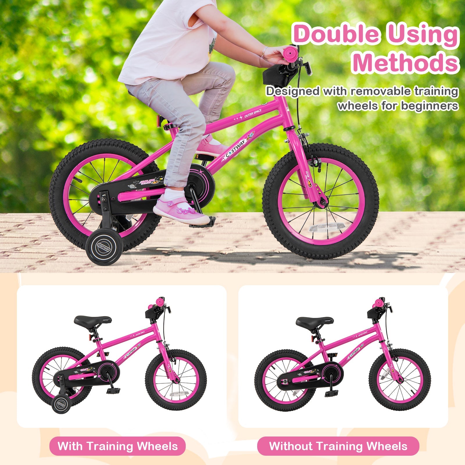 HONEY JOY 14 16 18 Inch Kid’s Bike Bicycle Removable Training Wheels for 3-8 Years