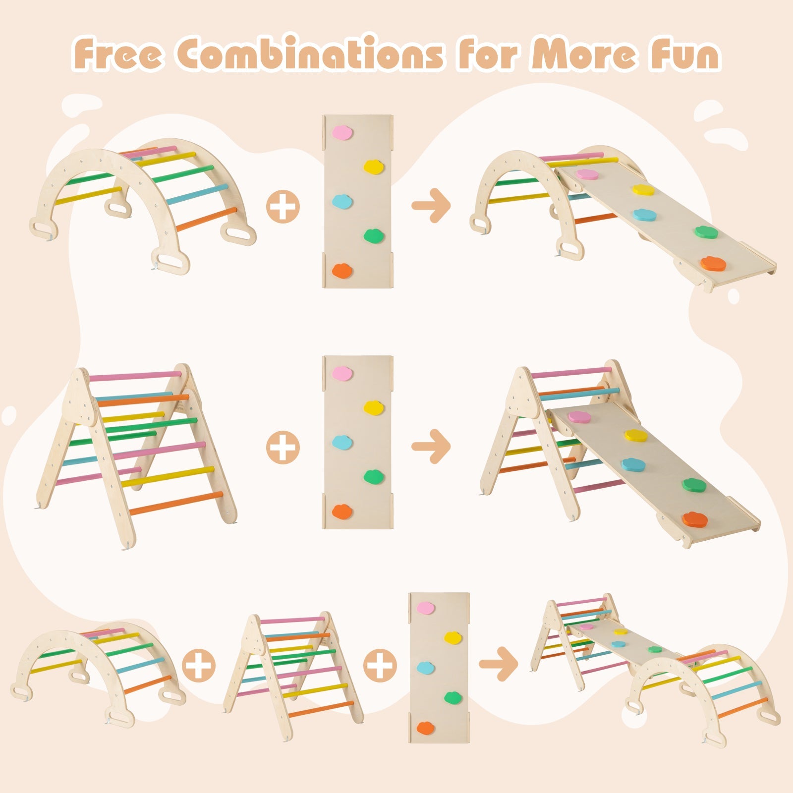 7-in-1 Triangular Set of 3, Baby Climbing Toys w/ Triangular Climber Arch Ramp Rocker