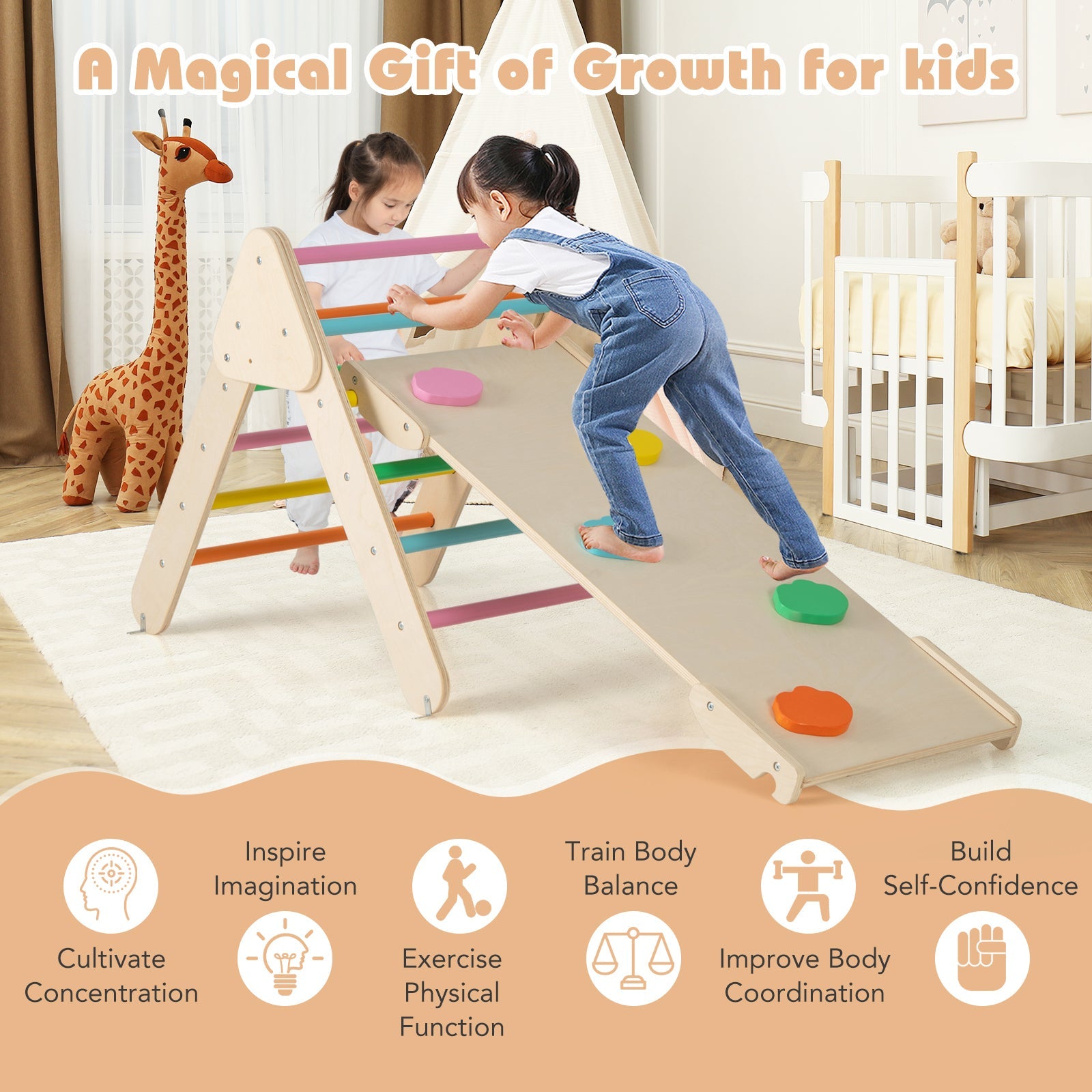 7-in-1 Triangular Set of 3, Baby Climbing Toys w/ Triangular Climber Arch Ramp Rocker