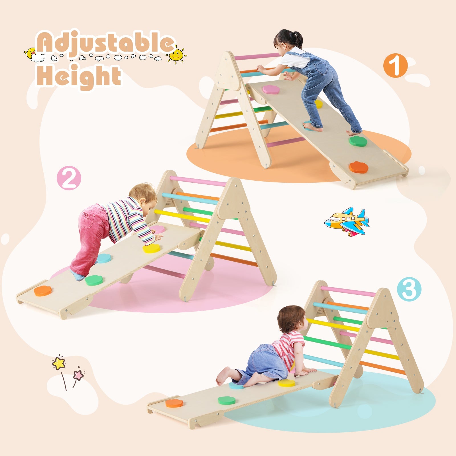 7-in-1 Triangular Set of 3, Baby Climbing Toys w/ Triangular Climber Arch Ramp Rocker