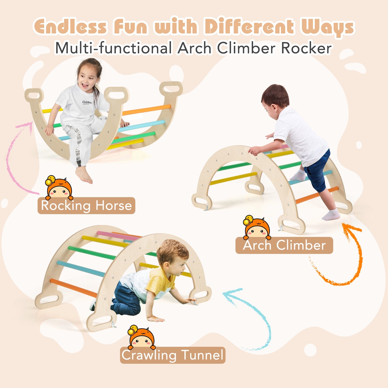 7-in-1 Triangular Set of 3, Baby Climbing Toys w/ Triangular Climber Arch Ramp Rocker