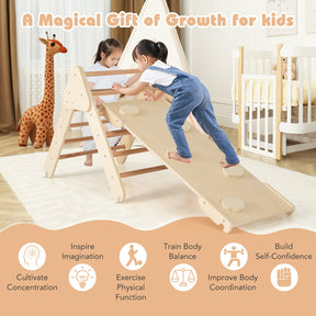 Kids Triangle Climbing Toys Set, 5 in 1 Toddler Wooden Climbing Gym Arch Rocking Playset