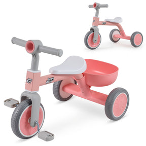 Convertible Kids Tricycle, Toddler Trike with 86° Limited Steering Angle, Carbon Steel Frame