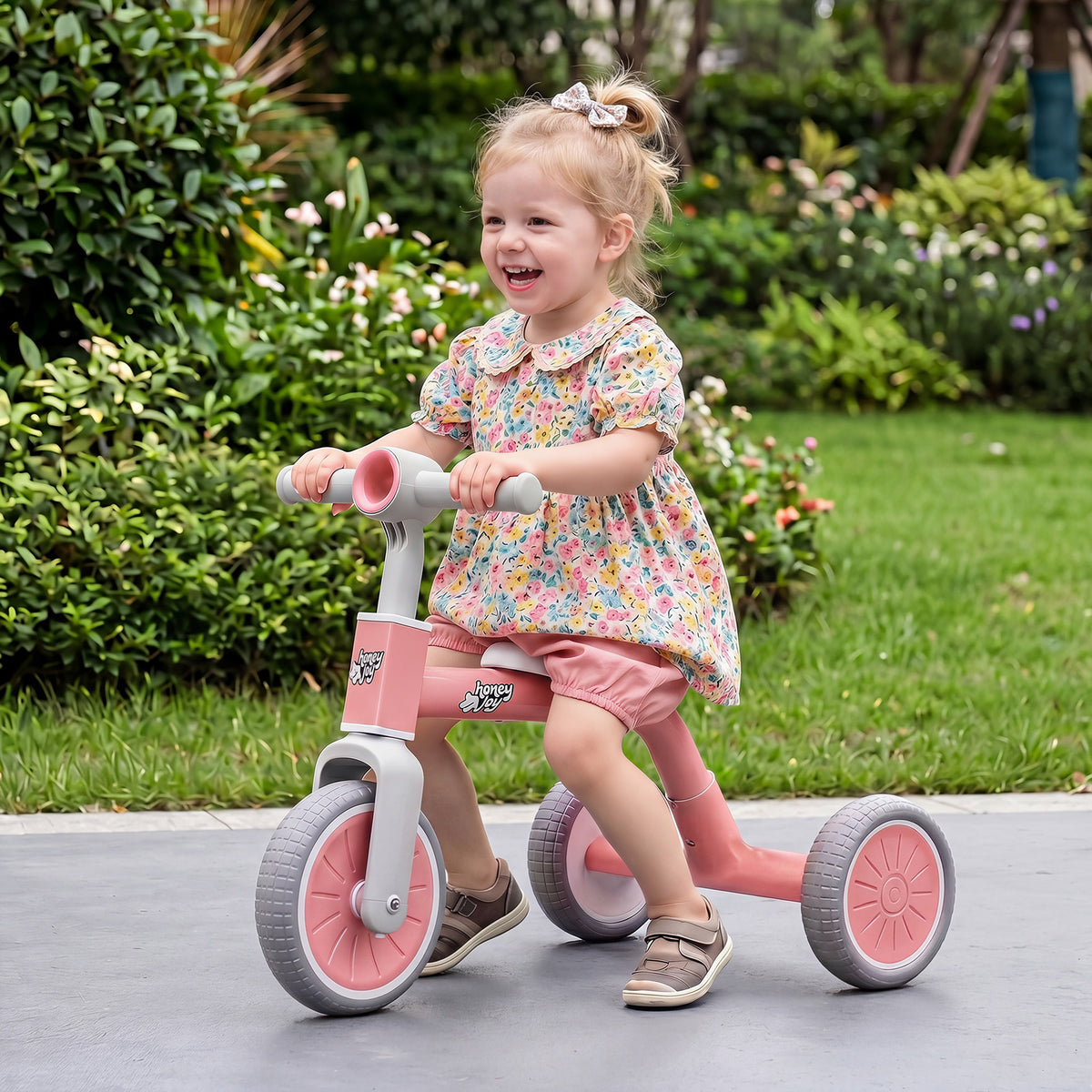 Convertible Kids Tricycle, Toddler Trike with 86° Limited Steering Angle, Carbon Steel Frame