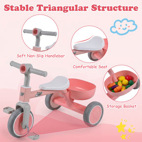 Convertible Kids Tricycle, Toddler Trike with 86° Limited Steering Angle, Carbon Steel Frame