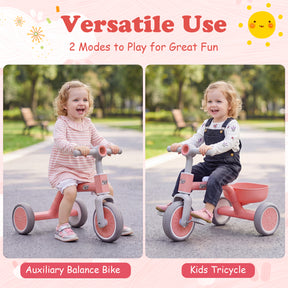 Convertible Kids Tricycle, Toddler Trike with 86° Limited Steering Angle, Carbon Steel Frame
