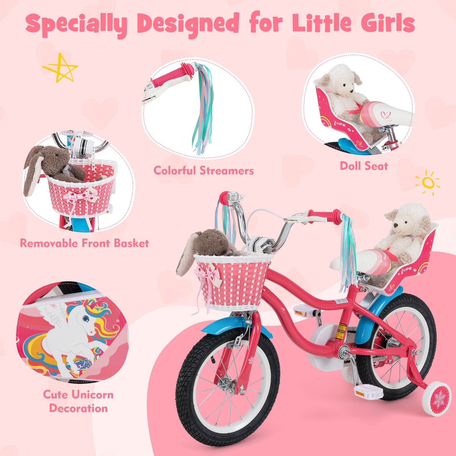 HONEY JOY 14"/16" Kids Bike Ride On Bicycle Training Wheels w/Basket 3-5 Years