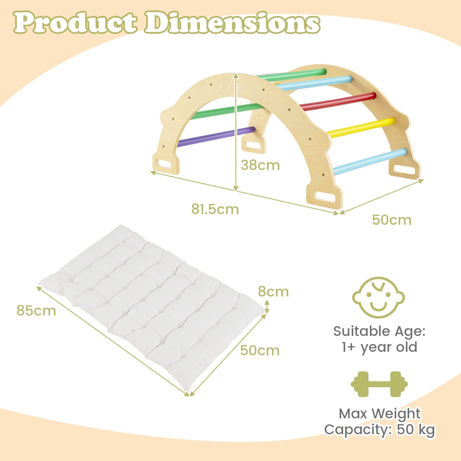 HONEY JOY Kids Climber Arch Rocker with Cushion, 4-In-1 Convertible Wooden Arch Climbing Ladder