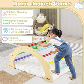 HONEY JOY Kids Climber Arch Rocker with Cushion, 4-In-1 Convertible Wooden Arch Climbing Ladder