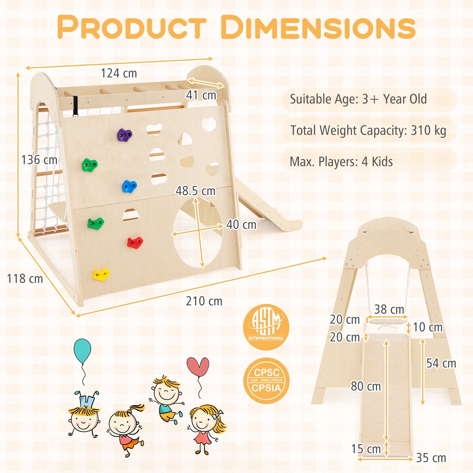 8-in-1 Indoor Jungle Gym, Montessori Climbing Playset for Kids Aged 3+ Years Old