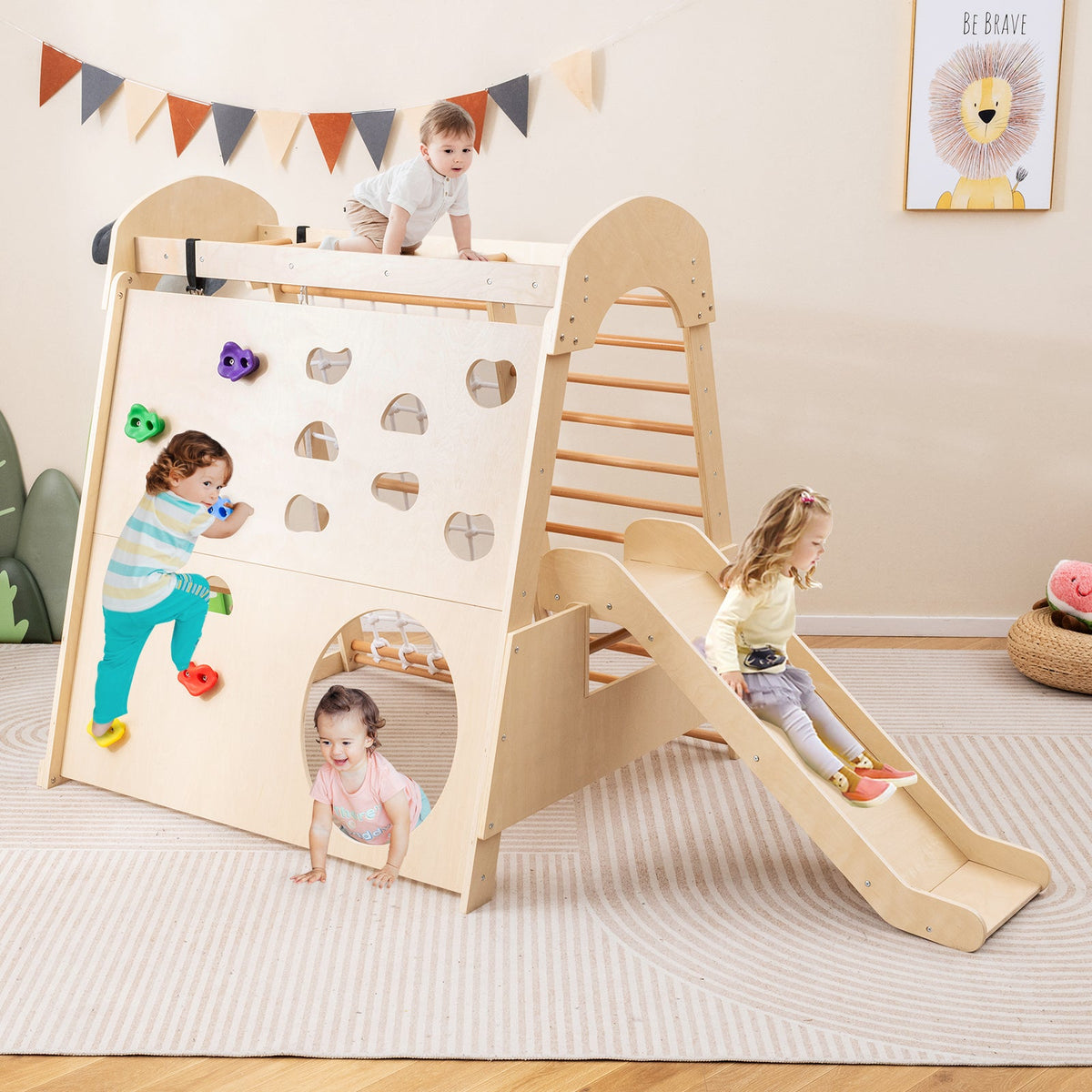 8-in-1 Indoor Jungle Gym, Montessori Climbing Playset for Kids Aged 3+ Years Old