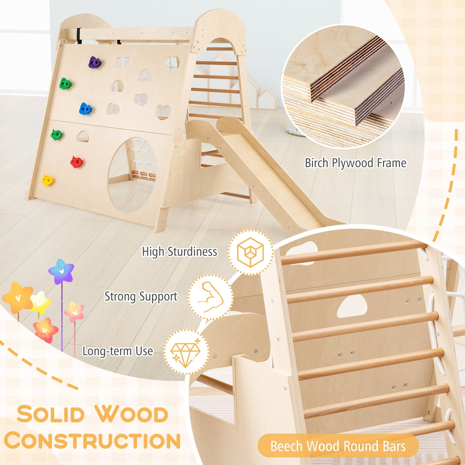 8-in-1 Indoor Jungle Gym, Montessori Climbing Playset for Kids Aged 3+ Years Old