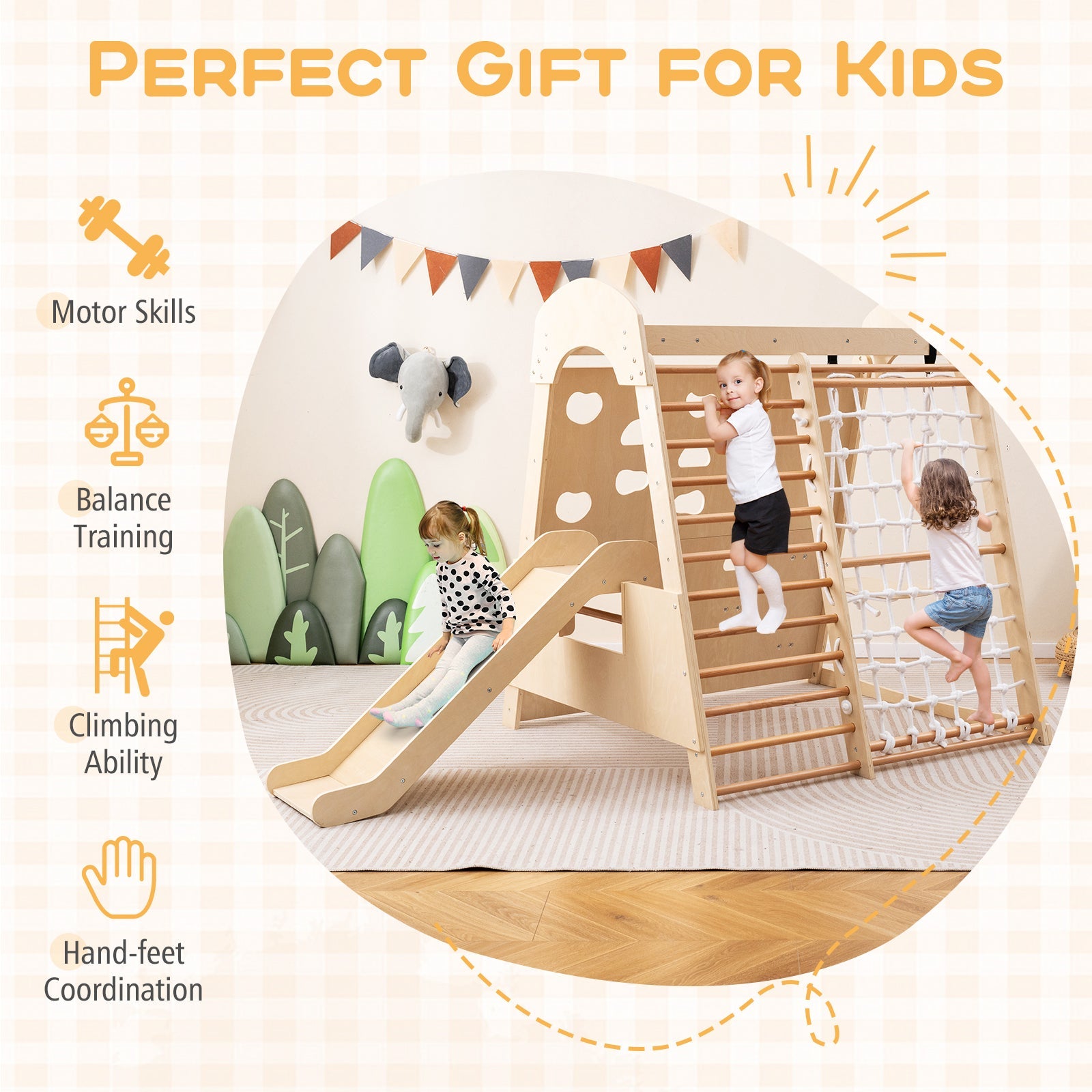 8-in-1 Indoor Jungle Gym, Montessori Climbing Playset for Kids Aged 3+ Years Old