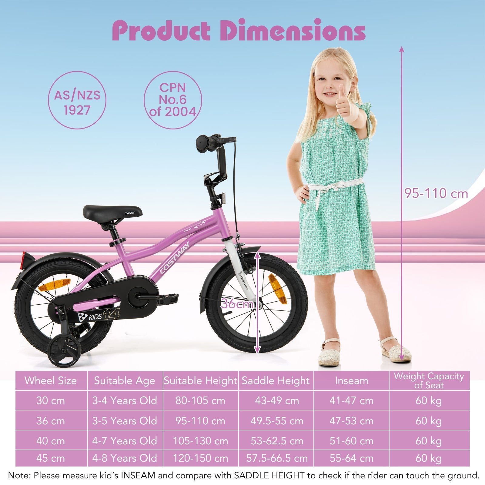 36cm Children Training Bicycle with Adjustable Seat