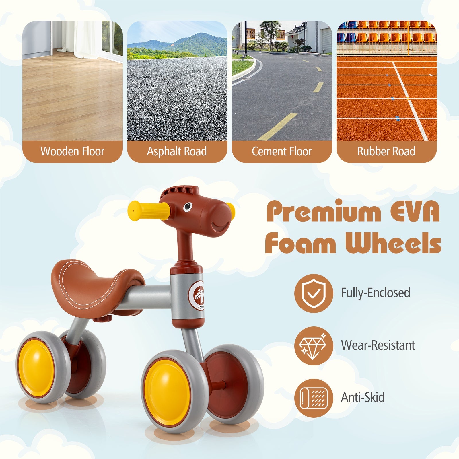 Baby Balance Bike, Toddler First Bike with PU Leather Seat and EVA Foam Wheels