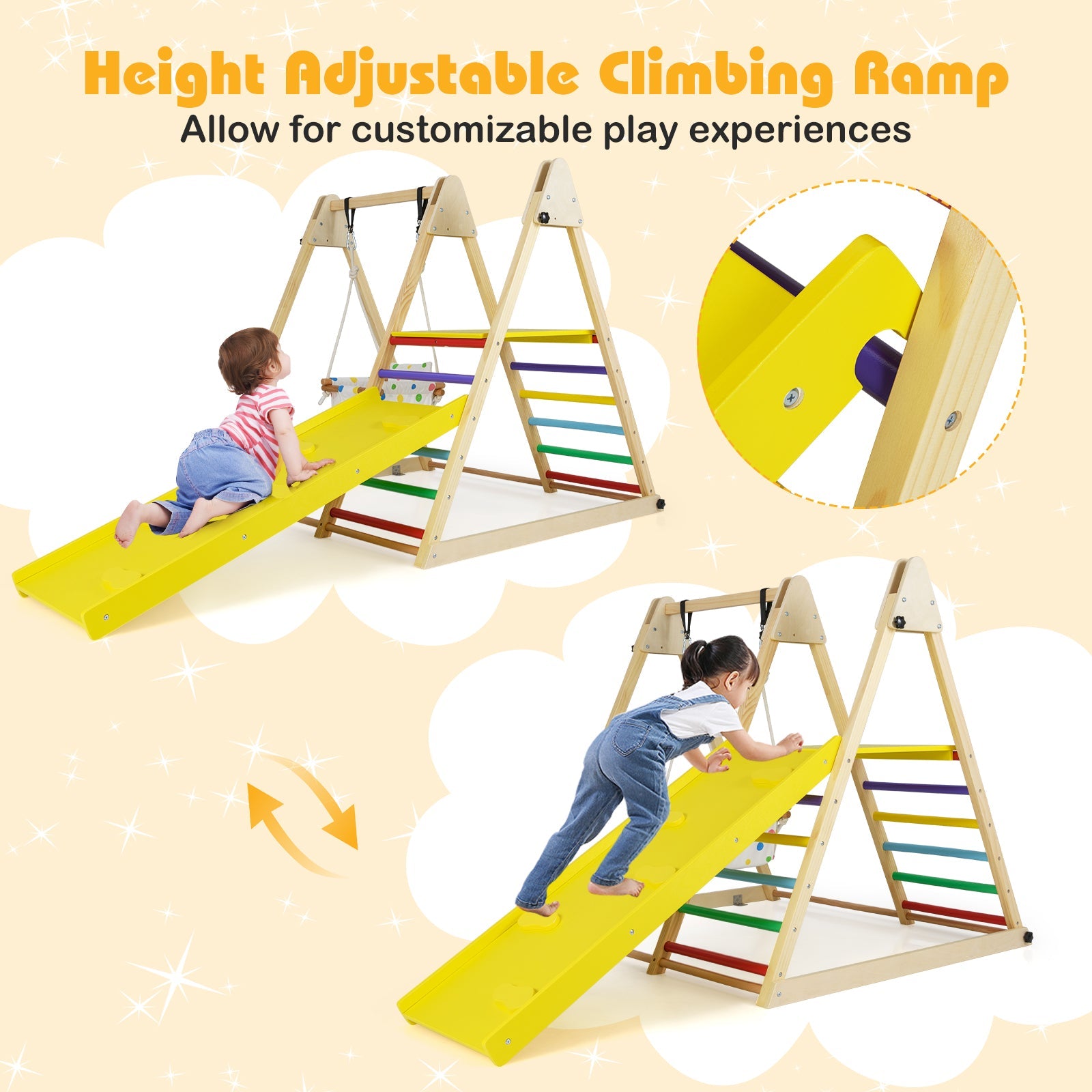 4-in-1 Indoor Jungle Gym, Montessori Wooden Climber Playset for Kids 1+ Years Old