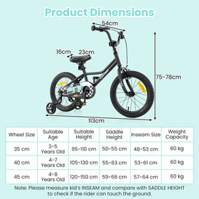14/16/18-Inch Children Bicycle with Removable Training Wheels
