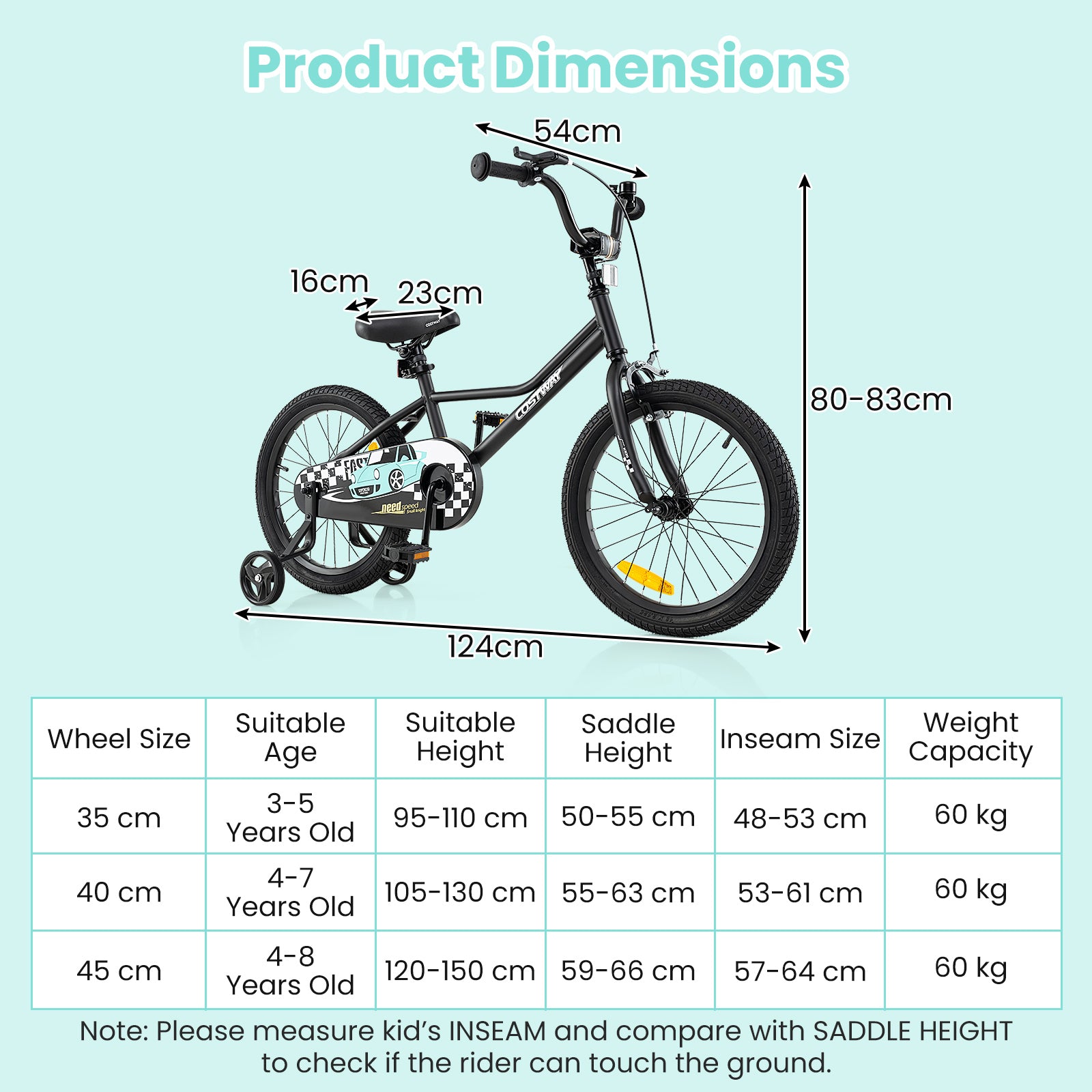 14/16/18-Inch Children Bicycle with Removable Training Wheels