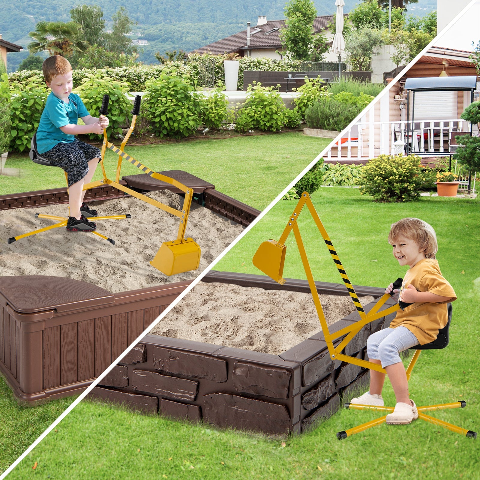 Sand Digger for Kids, Sandbox Toy Digger with 2-Handed Controls & Flexible Shovel