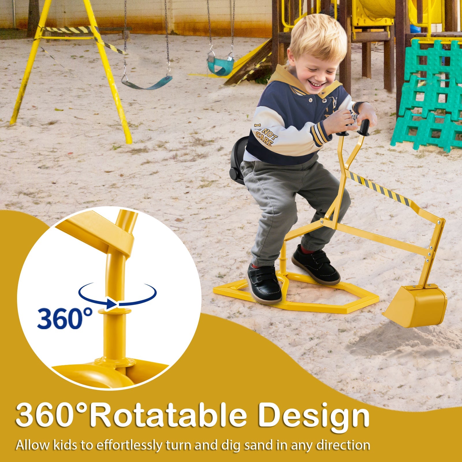 Sand Digger for Kids, Sandbox Toy Digger with 2-Handed Controls & Flexible Shovel