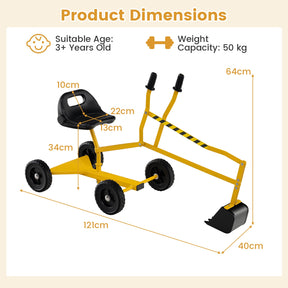 Sandbox Toy Digger w/ 2-Handed Controls & Flexible Shovel, 360° Rotatable Function & Ergonomic Backrest