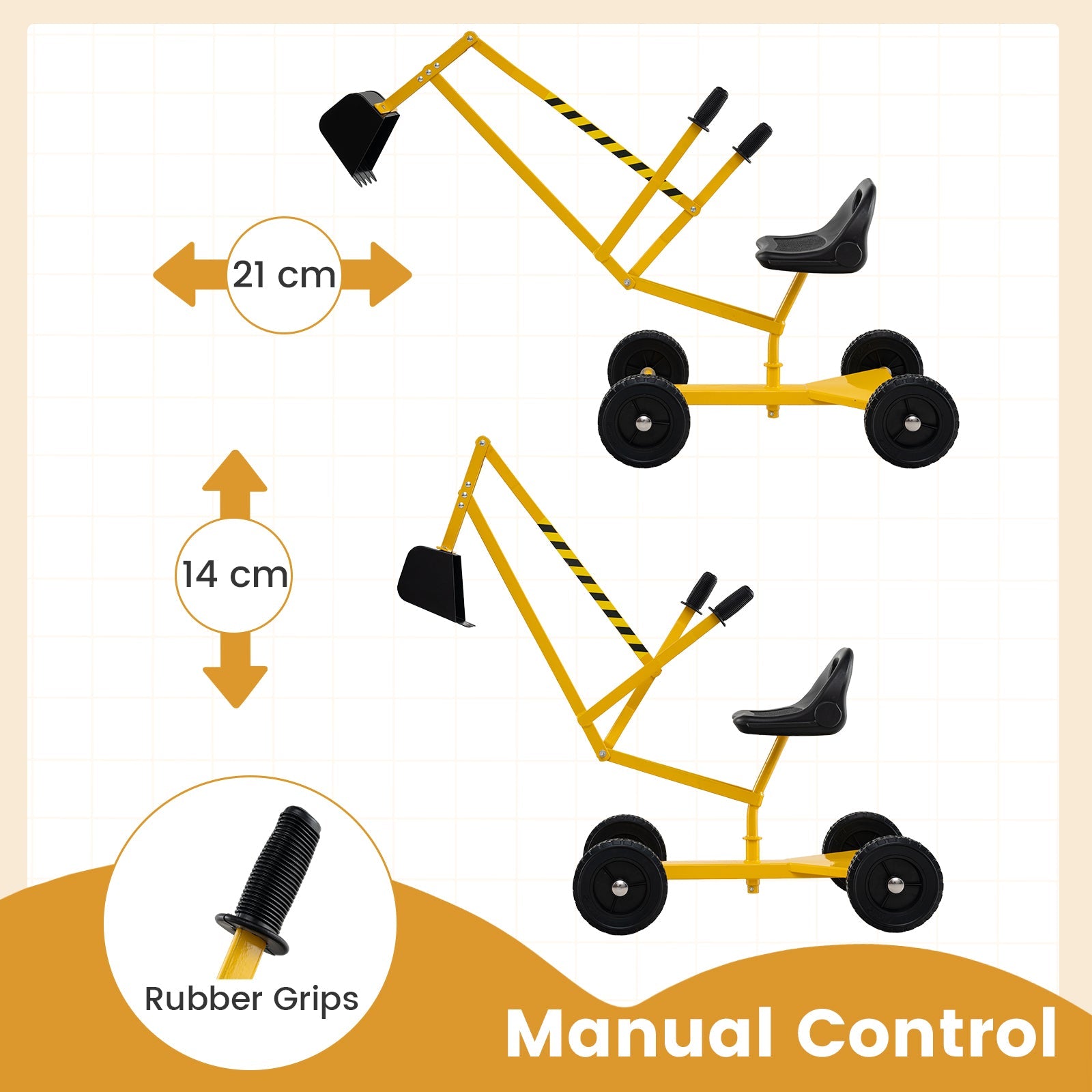 Sandbox Toy Digger w/ 2-Handed Controls & Flexible Shovel, 360° Rotatable Function & Ergonomic Backrest