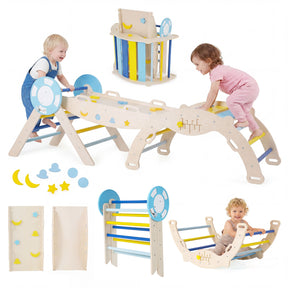 8-in-1 Colorful Montessori Climber Set, Toddler Nautical Themed Climbing Set with Ramp