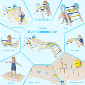 8-in-1 Colorful Montessori Climber Set, Toddler Nautical Themed Climbing Set with Ramp