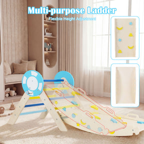 8-in-1 Colorful Montessori Climber Set, Toddler Nautical Themed Climbing Set with Ramp