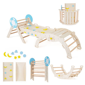8-in-1 Colorful Montessori Climber Set, Toddler Nautical Themed Climbing Set with Ramp