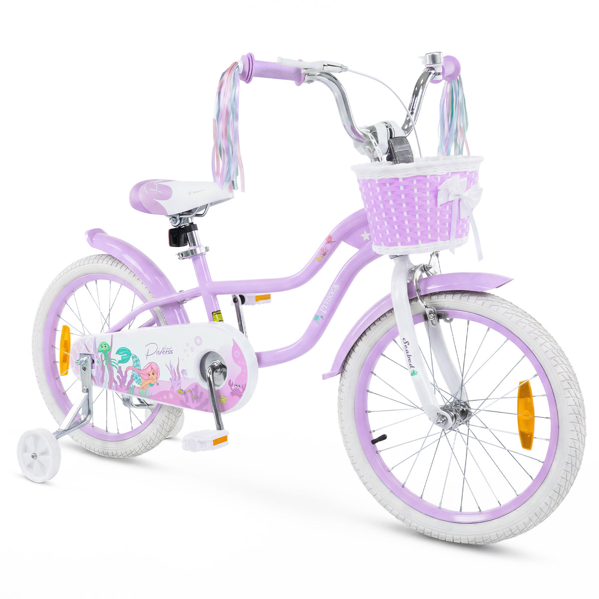 12" 14" 16" 18" Kids Bike, Mermaid Girls Bike w/ Training Wheels, Hand & Coaster Brakes, Adjustable Seat & Handlebar, Storage Basket & Streamers, Children Balance Bike for 3-8 Years Old Kids