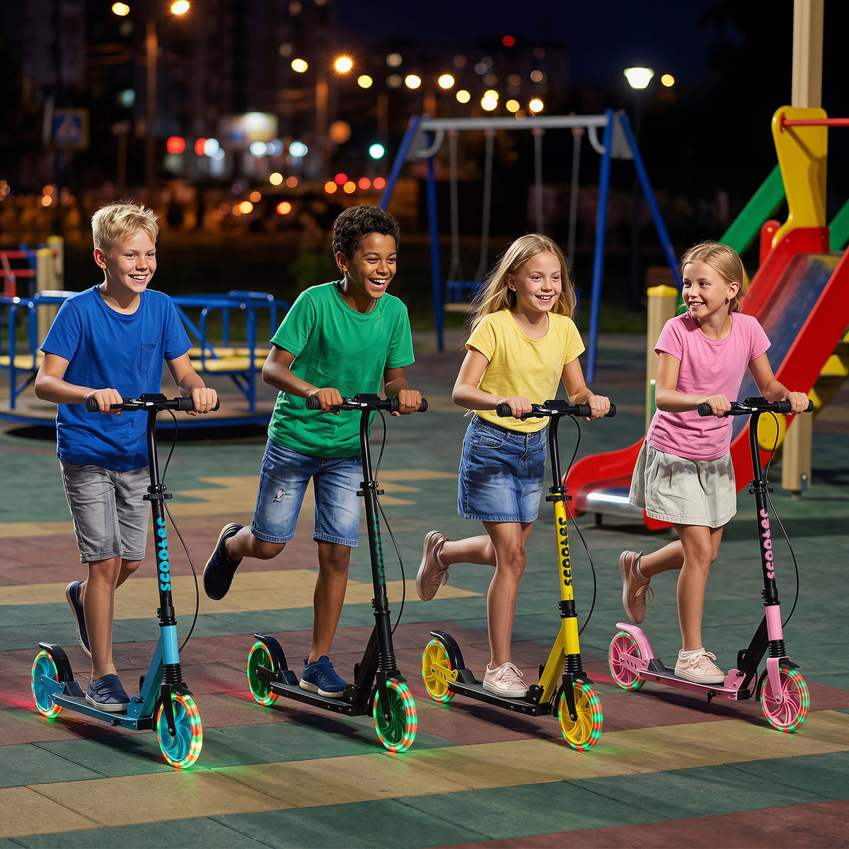 Kick Scooter for Kids Teens Adults Age 8+, Foldable Scooter w/ Large Light-up Wheels