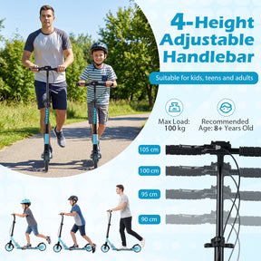 Kick Scooter for Kids Teens Adults Age 8+, Foldable Scooter w/ Large Light-up Wheels