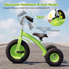 Kids Tricycle, Carbon Steel Toddler Bike Toys with 15 Inch Inflatable Rubber Tires, Adjustable Handlebar & Seat