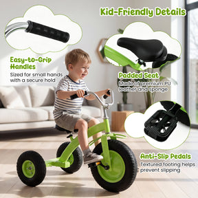 Kids Tricycle, Carbon Steel Toddler Bike Toys with 15 Inch Inflatable Rubber Tires, Adjustable Handlebar & Seat