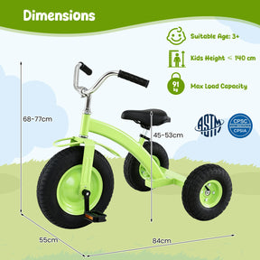 Kids Tricycle, Carbon Steel Toddler Bike Toys with 15 Inch Inflatable Rubber Tires, Adjustable Handlebar & Seat