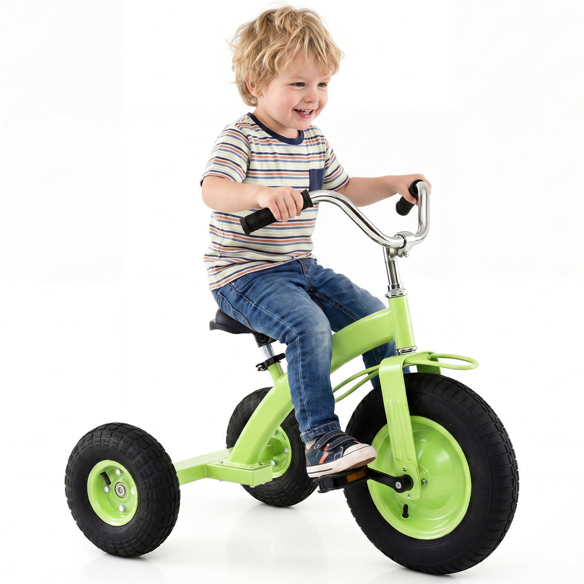 Kids Tricycle, Carbon Steel Toddler Bike Toys with 15 Inch Inflatable Rubber Tires, Adjustable Handlebar & Seat